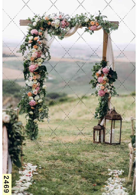 Fabric Backdrop-Garden Arch Rose Flowers Backdrop