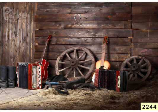 Fabric backdrop-Vintage Western Barn Guitar Cowboy Backdrop