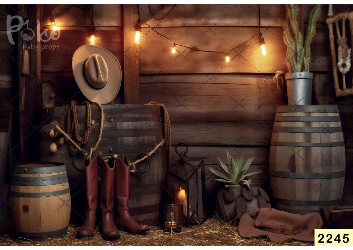 Cowboy With Serial Light babyphotoshoot Backdrop