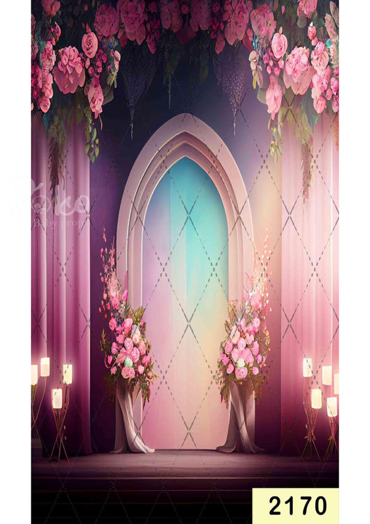Fabric backdrop-Rose Floral Purple Arch Backdrop