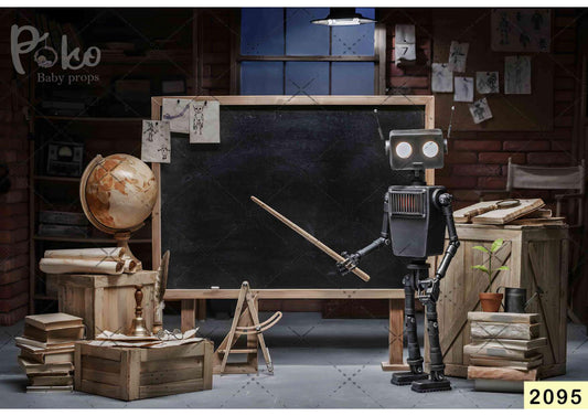 Fabric backdrop-Robot School Backdrop