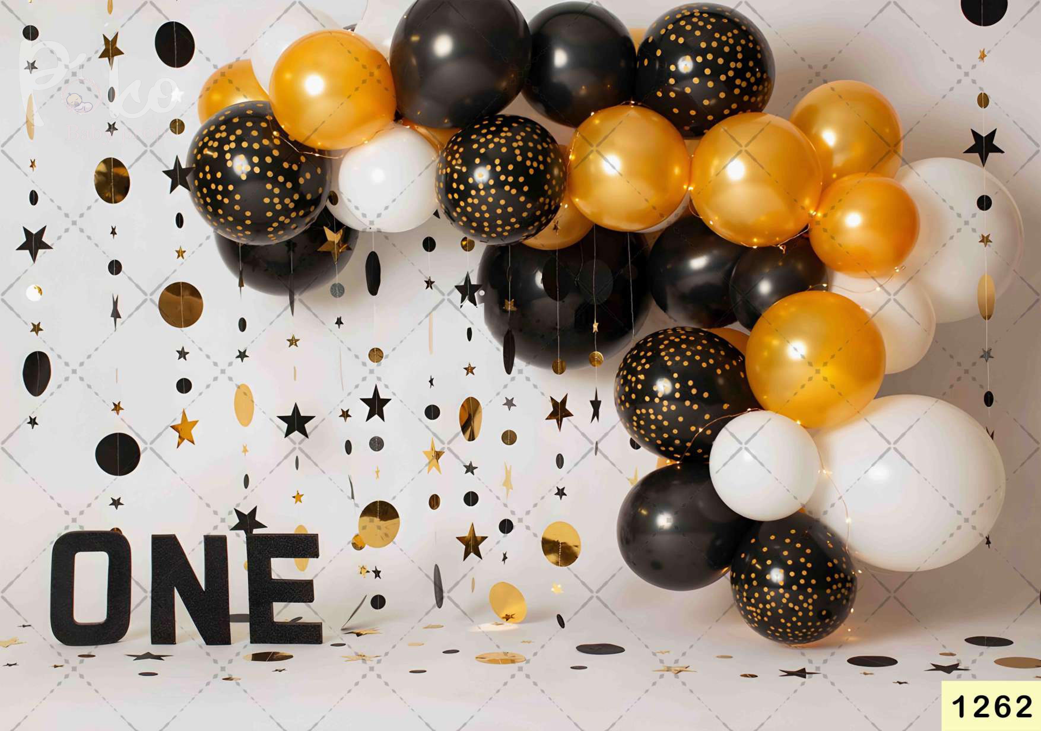 Gold Black Balloon babyphotoshoot Backdrop