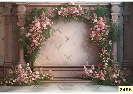 Fabric Backdrop- White and Pink Floral Backdrop