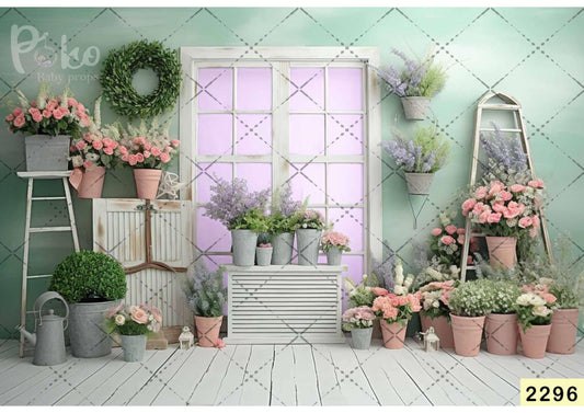 Lavender Flower Hanging Pot Backdrop