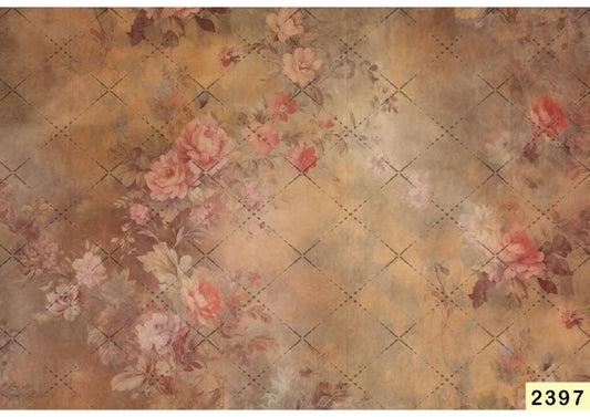 Fabric Backdrop-Brown With Peach Flower Backdrop