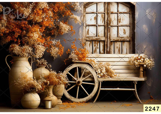 Fabric backdrop-Pumpkin Porch Autumn Backdrop