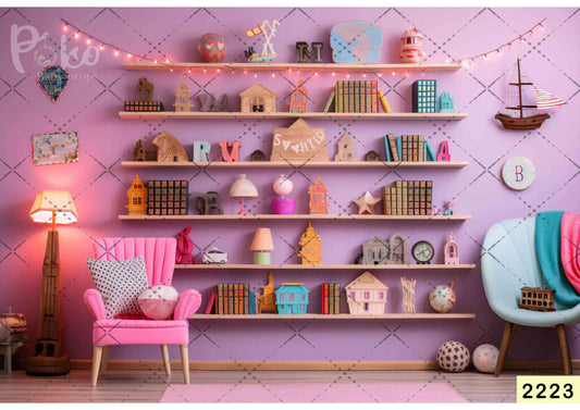 Fabric backdrop-Pink Kids Room Backdrop