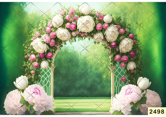 Fabric Backdrop-Greenary Arch Floral Backdrop