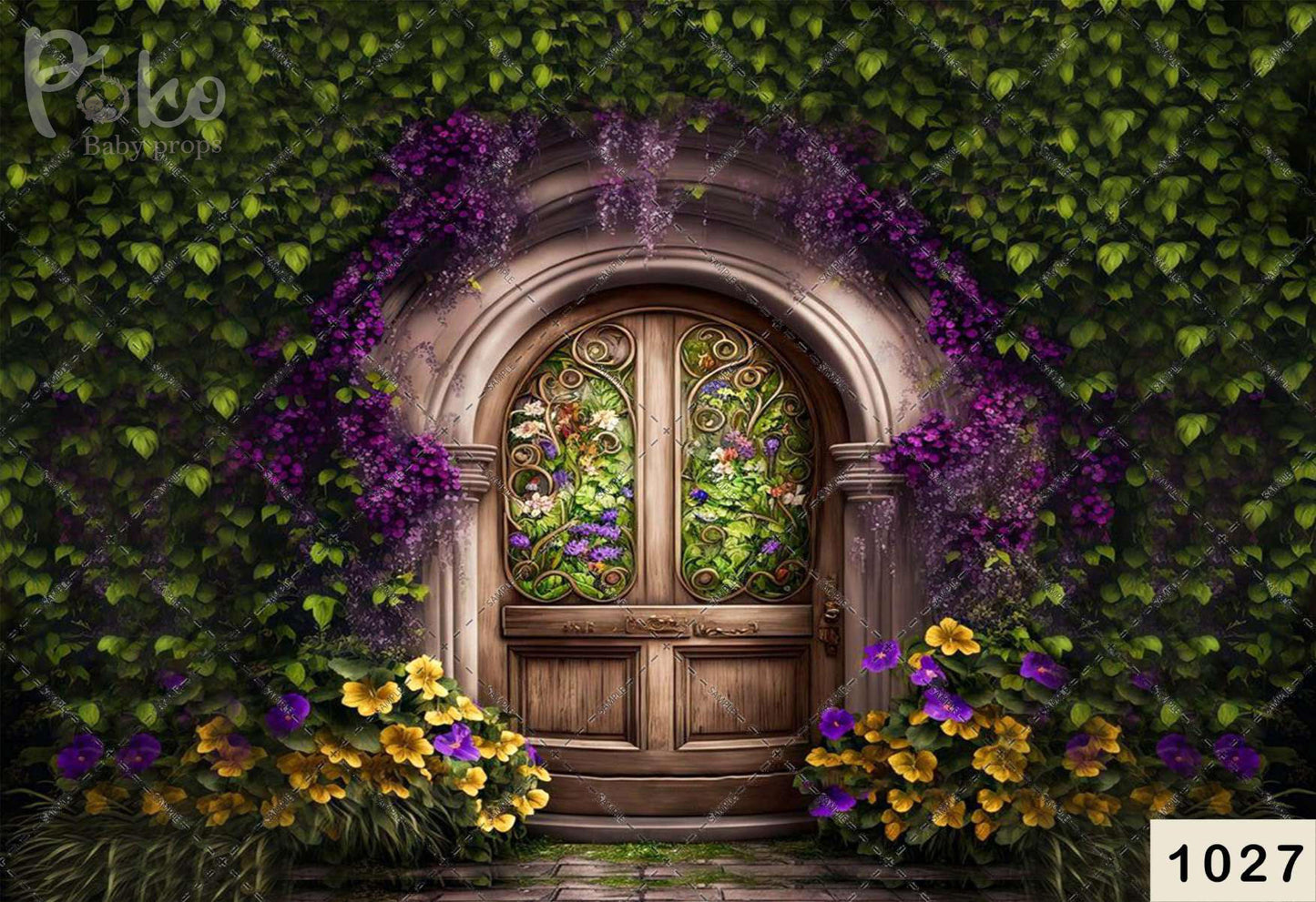 Violet And Flower Cover With Door Backdrop