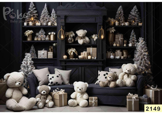 Fabric backdrop-Black And White Teddy Backdrop