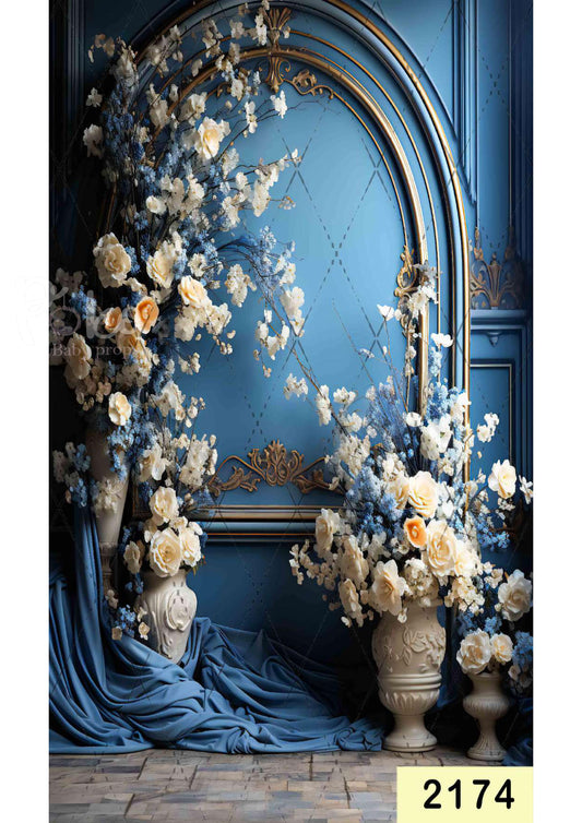 Fabric backdrop-Light Blue With Floral Backdrop