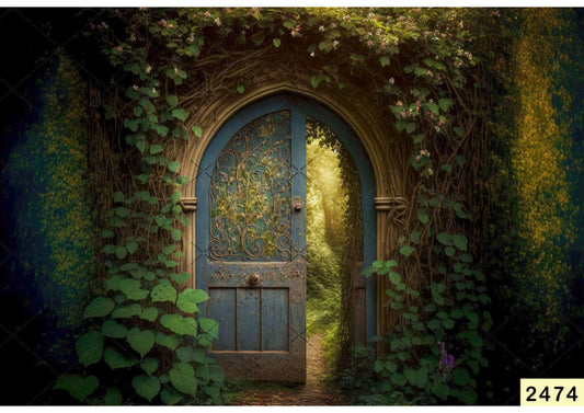Fabric Backdrop-Green Garden Door Backdrop