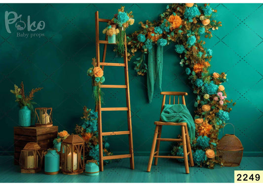 Ladder Teal Floral Green Backdrop