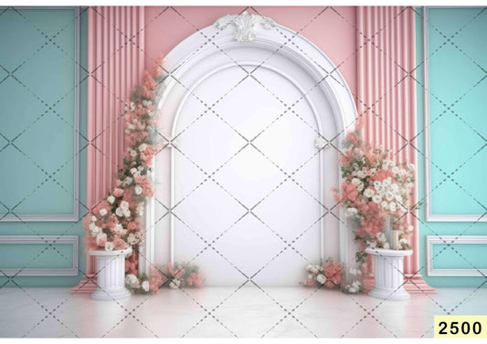 Fabric Backdrop-White Door With Floral Backdrop