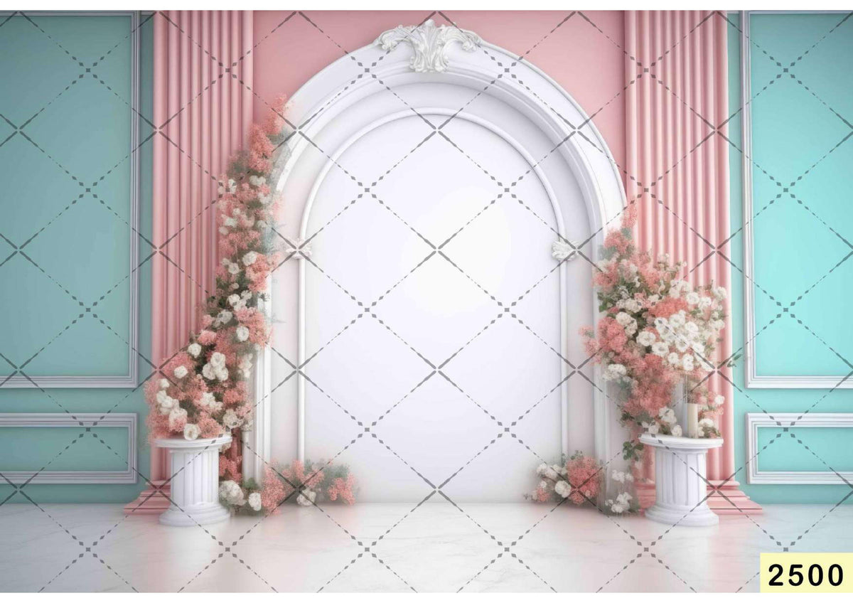 White Door With Floral Backdrop