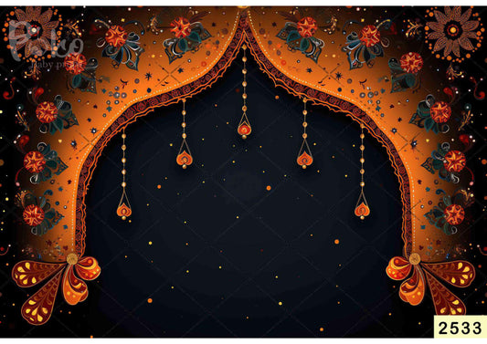 Fabric backdrop-Orange Color Arch Decoration Backdrop