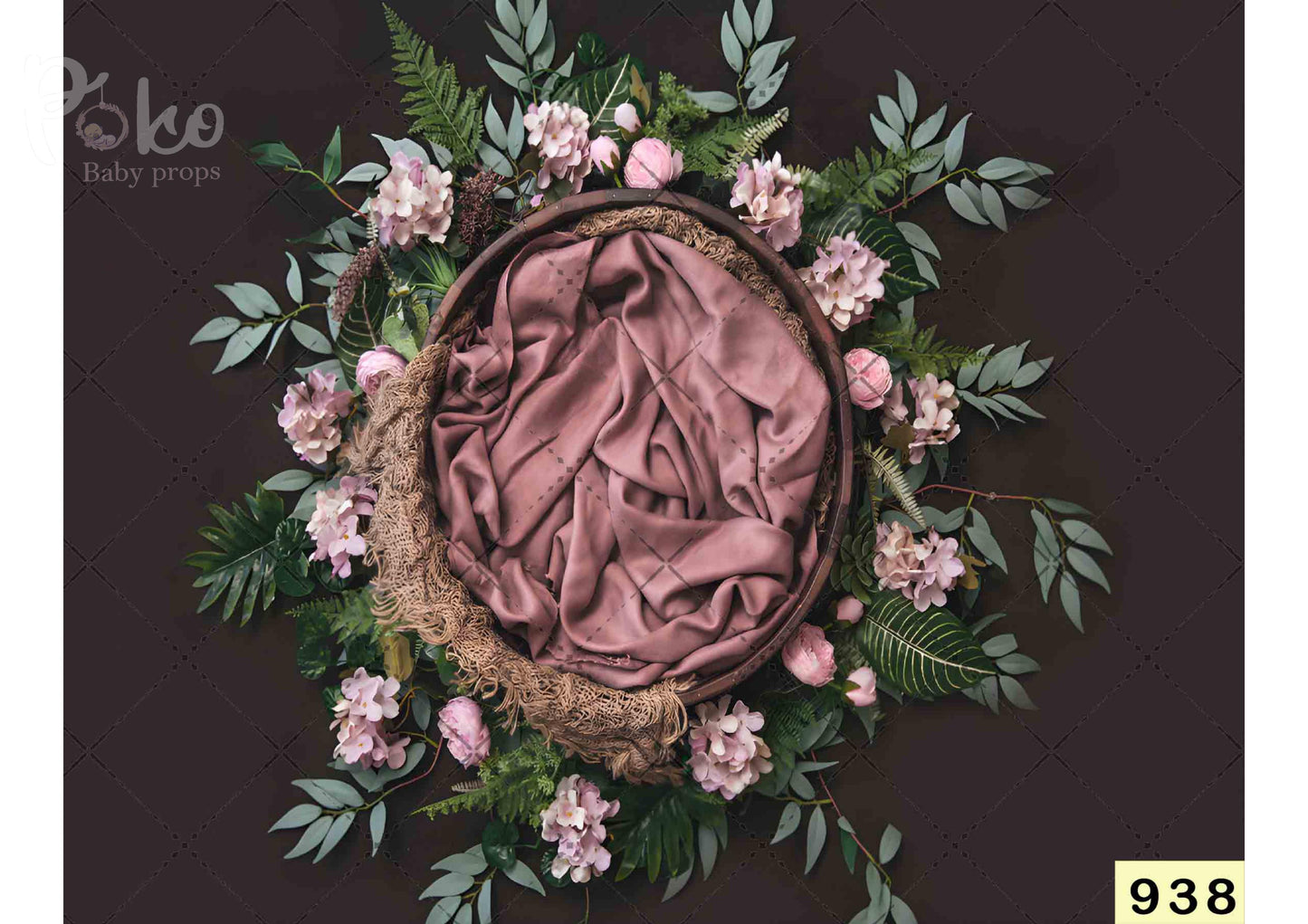 Fabric backdrop-Pink Flower With Leaves Backdrop