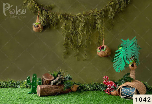 Fabric backdrop-Bird House With Creeper Leaves Backdrop