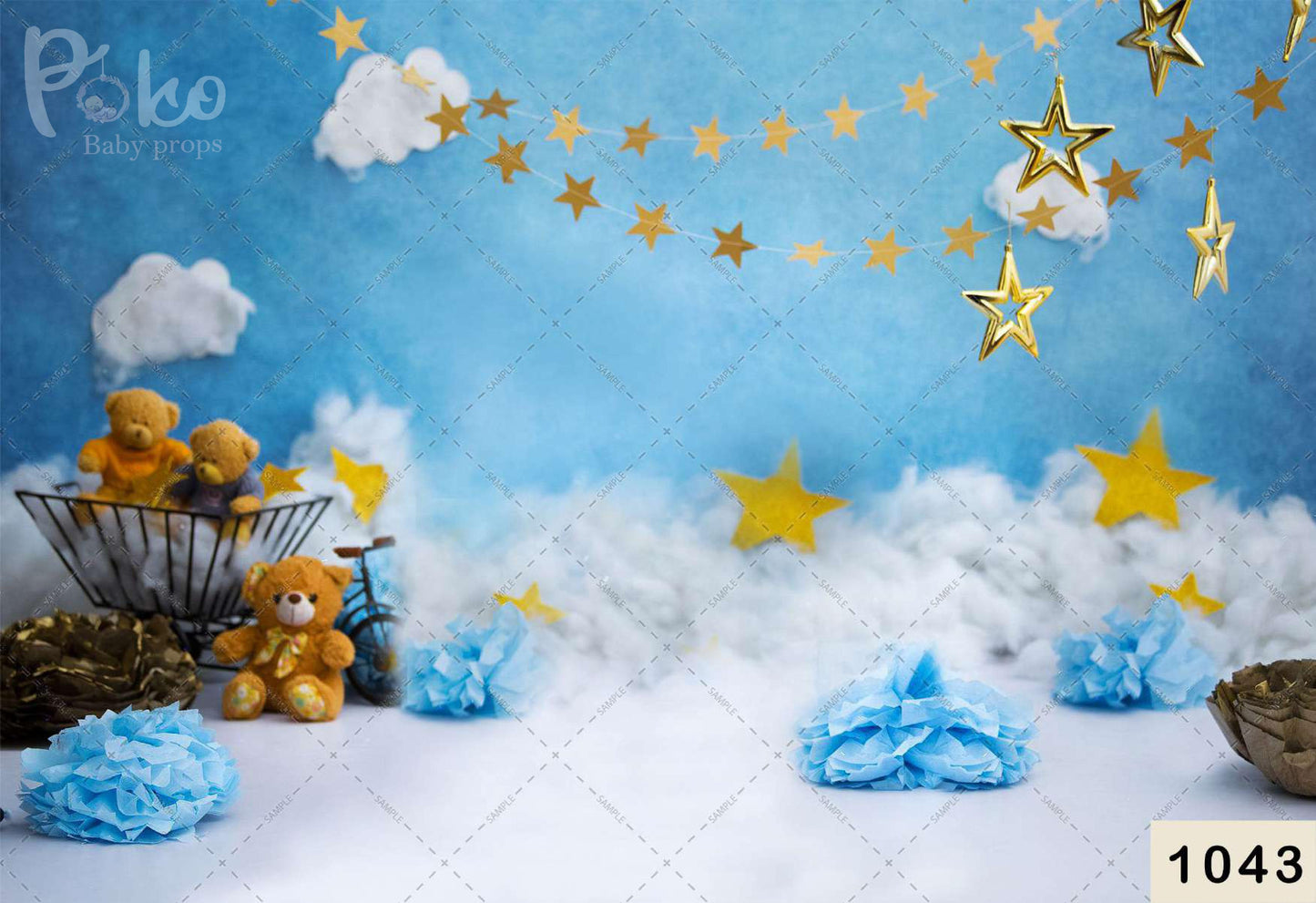 Fabric backdrop-Cloud Stars With Teddy Backdrop