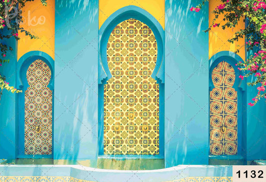 Fabric backdrop-Blue With Yellow Backdrop