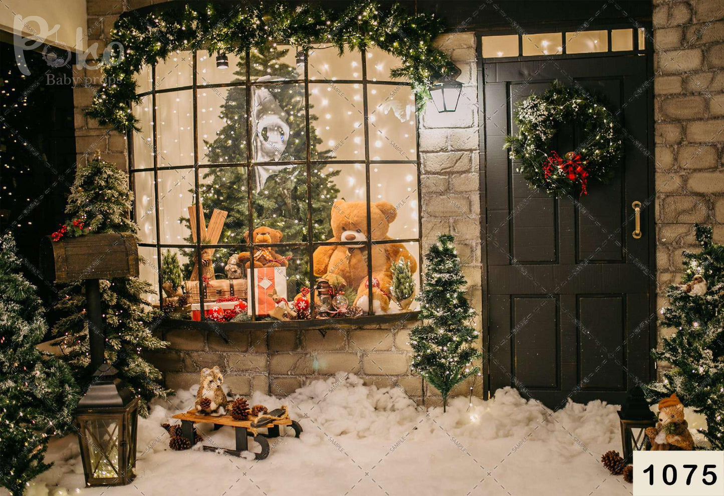 Teddy Gift Christmas Backdrop-Fabric Backdrop