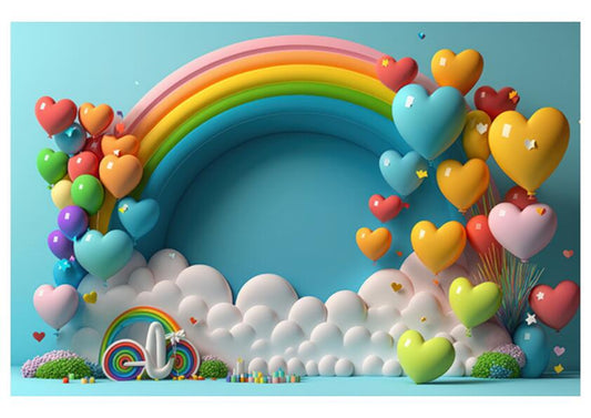 Fabric Backdrop-Rainbow With Balloon Backdrop