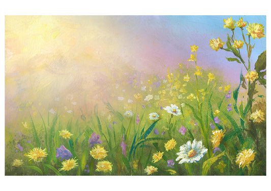Fabric Backdrop-Flowering Meadow Watercolor Painting  Backdrop
