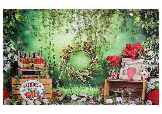 Fabric Backdrop-Strawberry Interior Room Fruit Cake Smash Backdrop