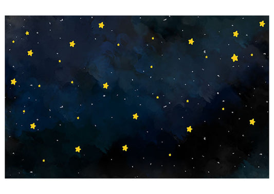 Fabric Backdrop-Night Sky Golden Stars and Clouds Backdrop