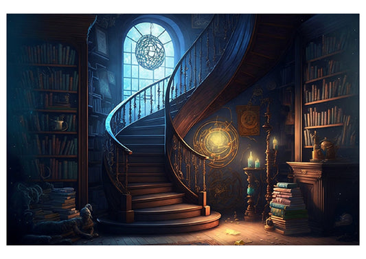 Fabric backdrop-Magical Stairway With Book Backdrop