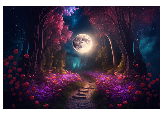 Fantasy Forest With Pink Flower Backdrop