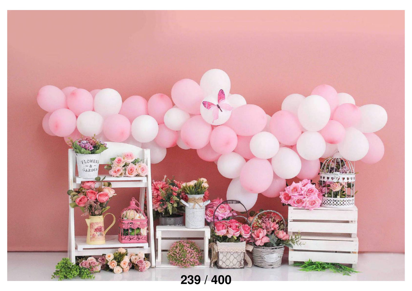 White With Pink Balloons Flower Backdrop