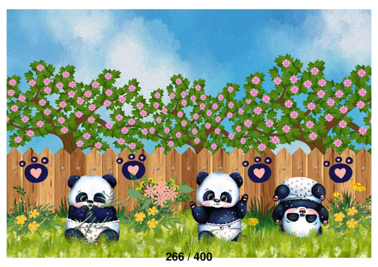 Fabric backdrop-Garden With Panda Backdrop