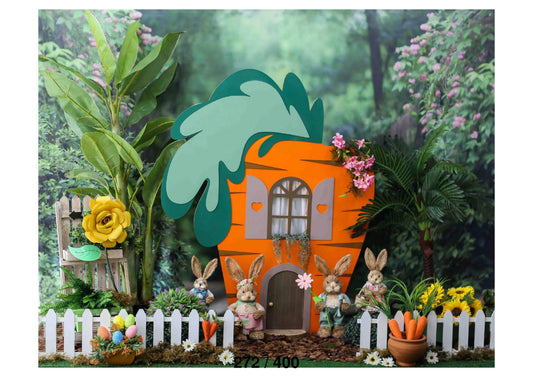 Fabric backdrop-Bunny Carrot House Backdrop