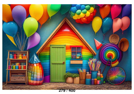Fabric Backdrop-Colorful Balloons Circus Backdrop