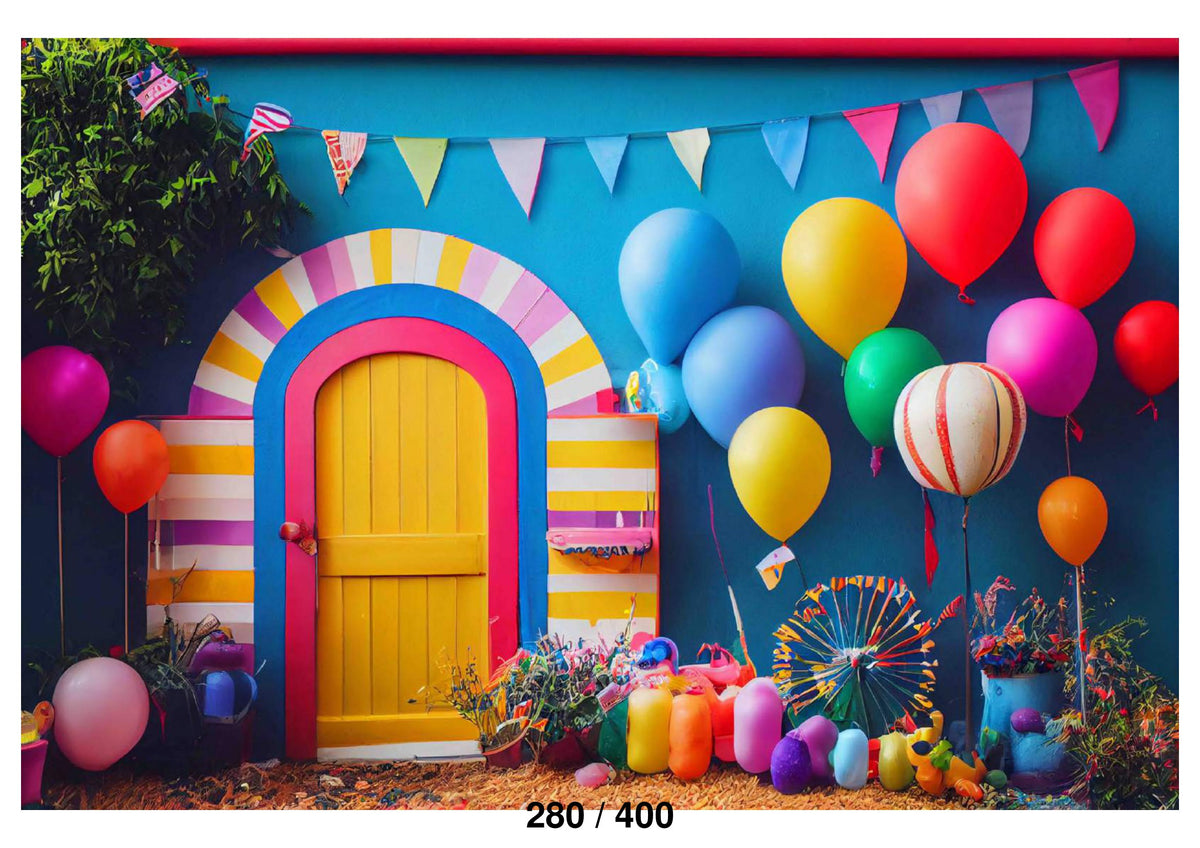 Colorful Balloons With Blue Wall Backdrop