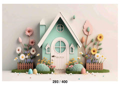 Peach Flower With House Garden Backdrop