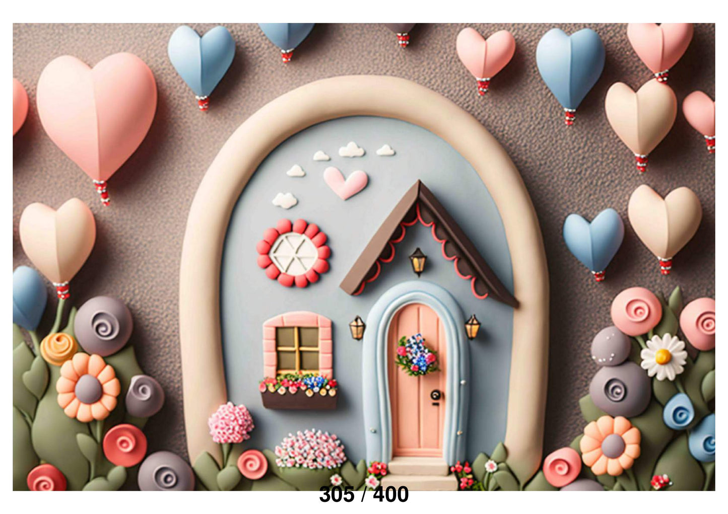 House with Heart Balloons Backdrop