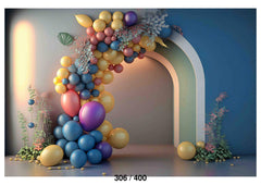 Colorful Balloons With Flowers Backdrop