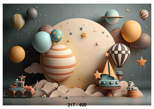 Fabric Backdrop-Planets Balloons Backdrop