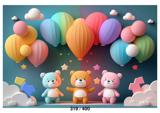 Teddy Bear Sky Air Balloons Backdrop