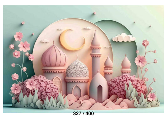 Fabric Backdrop-Mosque with a Crescent Moon Backdrop