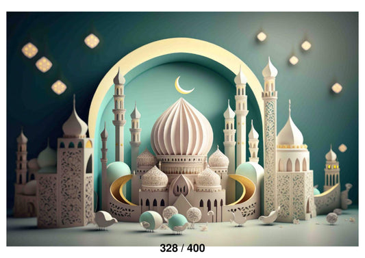 Fabric Backdrop-Mosque White With Moon Backdrop