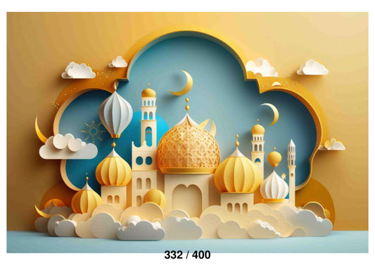Fabric Backdrop-Dark Yellow With Sky Mosque Backdrop