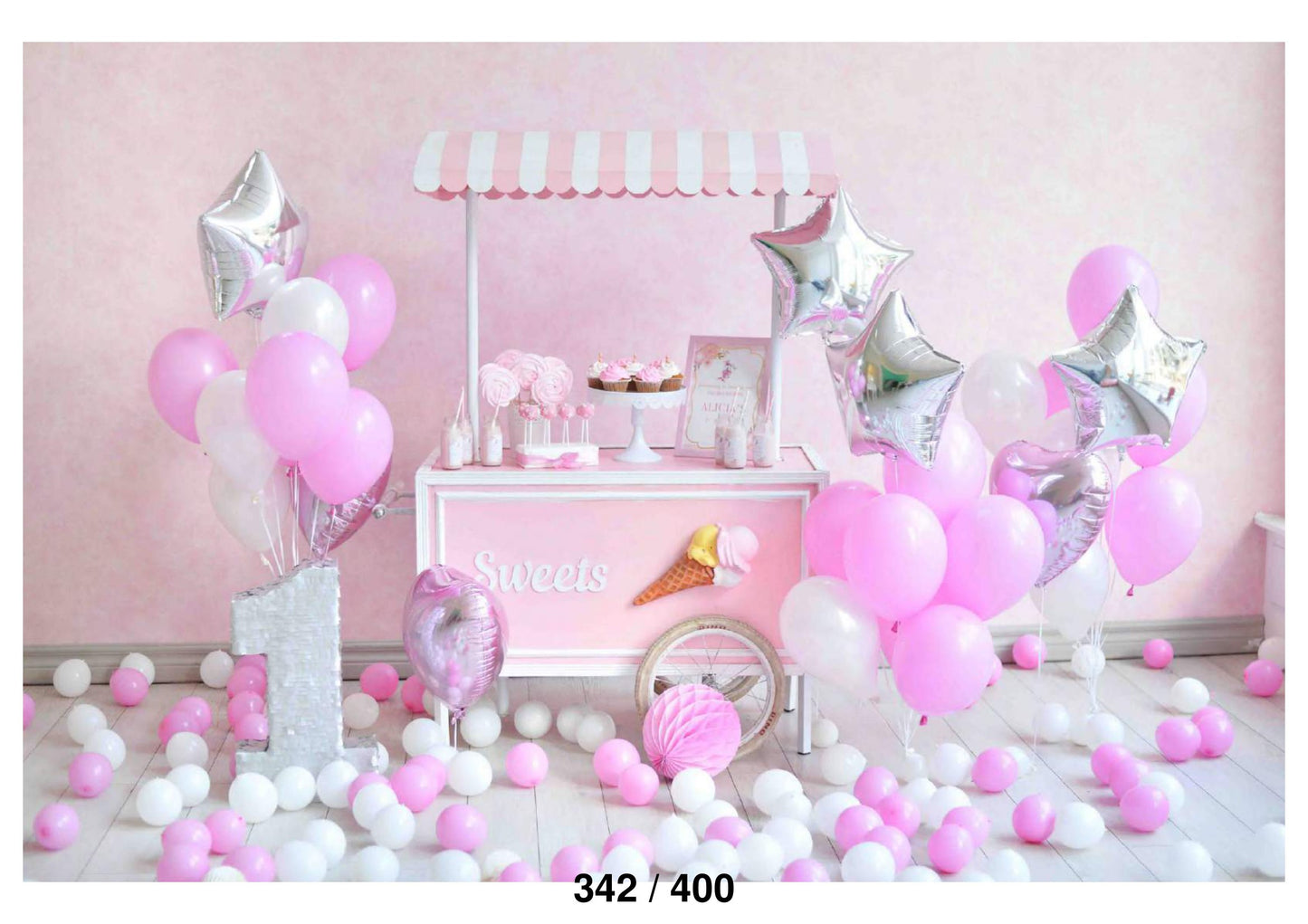 Ice Cream With Pink Balloons Backdrop