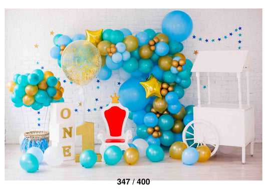 Golden With Light Blue Balloon Backdrop