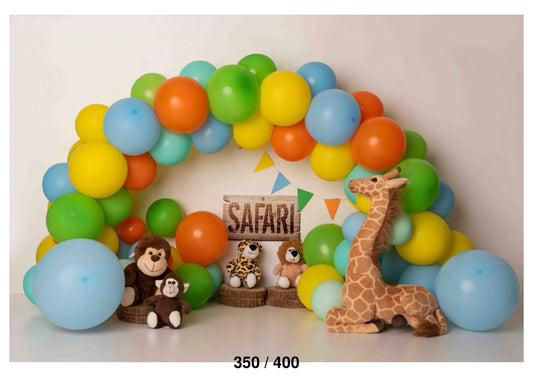 Jungle Celebration With Colorful Balloon Backdrop