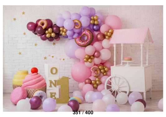 Fabric Backdrop-Ice Cream With Balloons Backdrop