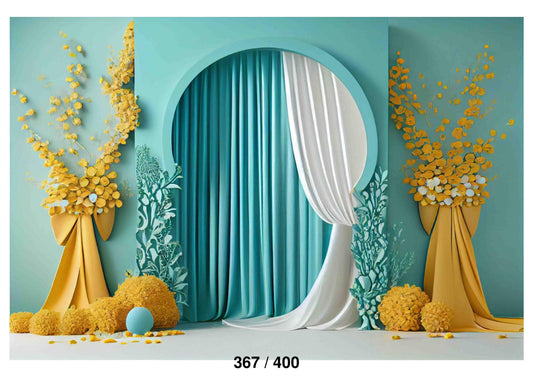 Fabric Backdrop-Tiffany Blue Wall Small Flowers Backdrop