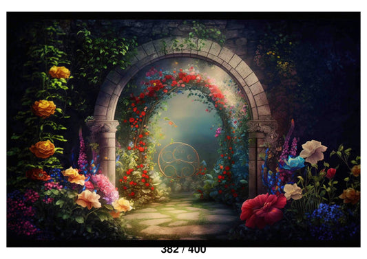 Fabric Backdrop-Fantasy Garden With Roses Backdrop